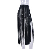 Autumn Women's Sexy Casual Fringe Slit Cutout PU Leather Skirt