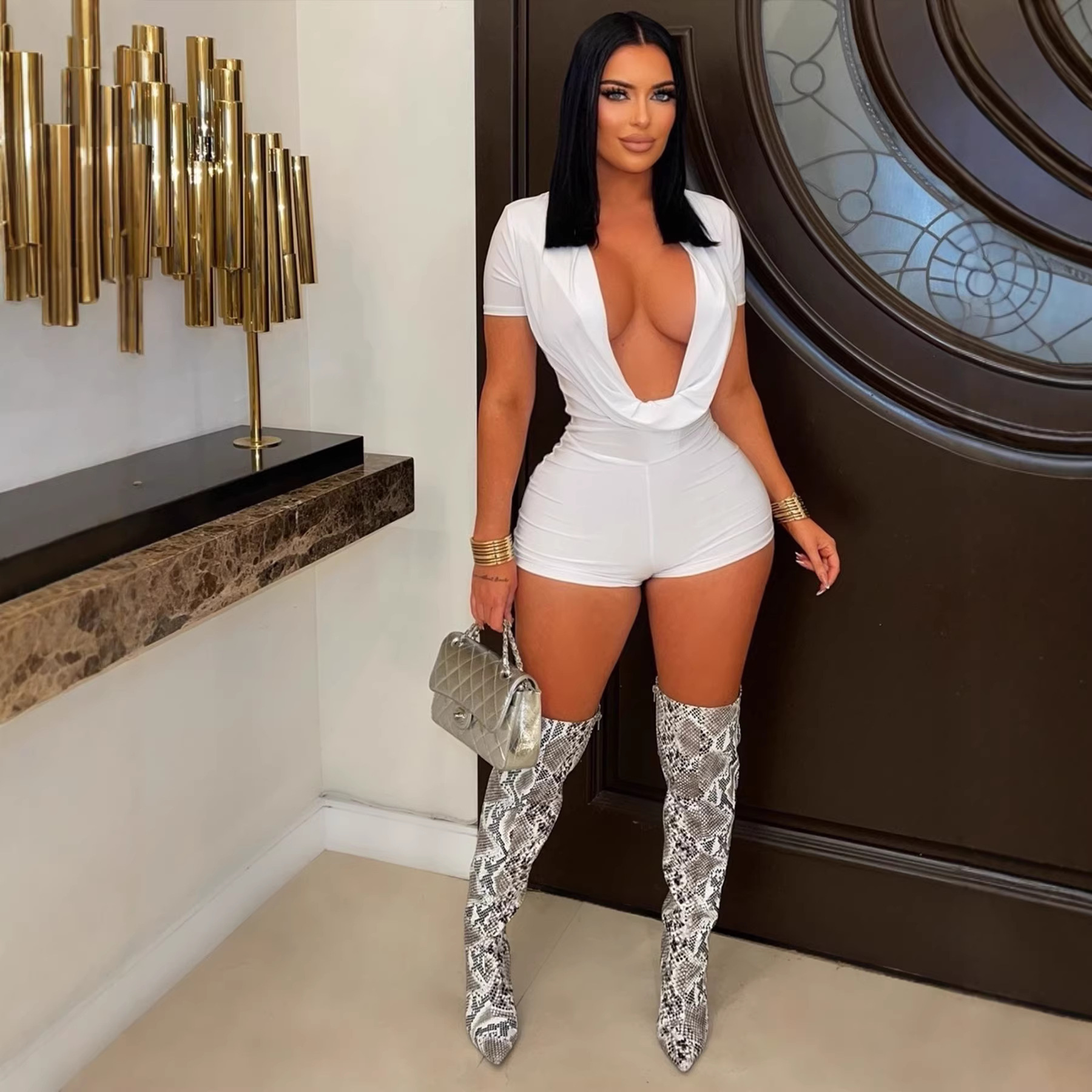 Solid V-Neck Jumpsuit for Spring & Summer Evenings