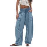 Summer Women's Casual Drawstring Waist Loose Wide-Leg Sweatpants