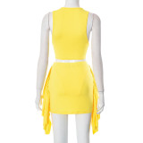 Summer Women's Sexy Mesh See-Through Cutout Patchwork Top & Skirt Set