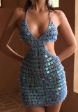 Women Solid Sexy V-Neck Backless Bikini Beach Dress