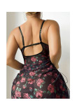 Women Printed Mesh Lace Drawstring Sexy Camisole Dress
