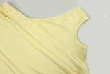 Women Solid Pleated Skirt Slash Shoulder Sleeveless Off-Shoulder Dress