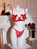 Women Hollow-Out Underwire Bra See-Through Open Crotch Panties Sexy Lingerie Two-Piece Set