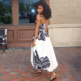 Women Color Block Print Off-Shoulder Sleeveless Strapless Dress