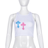 Spring Women's Sexy Open Waist Embroidered Crop Tank Top