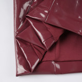 Women Sexy Halter Neck Pu-Leather V-Neck Bodycon Dress