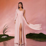 Women's One-Shoulder Slit Slim Long Evening Dress