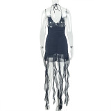 Women Elegant Sexy Halter Neck Bodycon V-Neck Solid Mini Dress