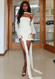 Women Solid Sexy Off-Shoulder Long-Sleeve Dress