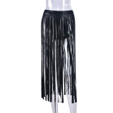 Autumn Women's Sexy Casual Fringe Slit Cutout PU Leather Skirt