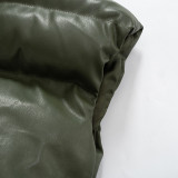 Autumn/Winter Women's Stand Collar Faux Leather Short Puffer Cotton Vest