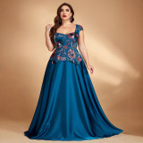 Women Elegant Sequin Embroidered Contrast Color Square Neck Evening Dress