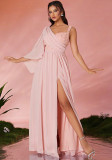 Women's One-Shoulder Slit Slim Long Evening Dress