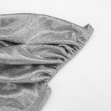 Women Spring Solid Sexy Slash Shoulder Shiny One-Shoulder Dress