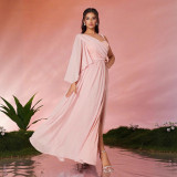 Women's One-Shoulder Slit Slim Long Evening Dress