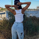 Spring Women's Sexy Open Waist Embroidered Crop Tank Top