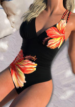 Women's Swimwear Floral Printed Tight-Fitting Low Back Push-Up One-Piece Swimsuit