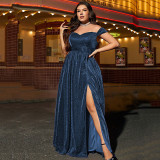 Women's Plus Size Off-Shoulder Navy Blue Evening Dress