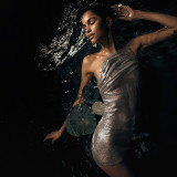 Women Spring Solid Sexy Slash Shoulder Shiny One-Shoulder Dress