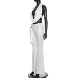 Women's Fashion Solid Color Tight-Fitting Sleeveless Top Buckle Pants Set