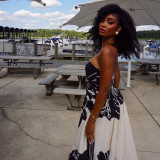 Women Color Block Print Off-Shoulder Sleeveless Strapless Dress