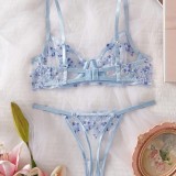 Women Mesh Floral Embroidered Bra See-Through Panties Sexy Lingerie