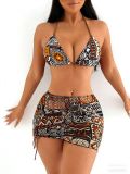 Women's Swimwear Sexy Printed Two-Piece Bikini & Skirt Three-Piece Set