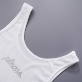 Summer Women's Letter Beaded Tight-Fitting Irregular Sexy T-Shirt