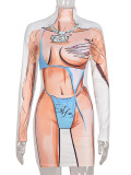 Autumn Women's Printed Long Sleeve Mini Dress