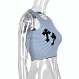 Spring Women's Sexy Open Waist Embroidered Crop Tank Top