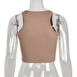 Spring Women's Sexy Open Waist Embroidered Crop Tank Top