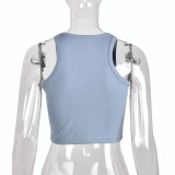 Spring Women's Sexy Open Waist Embroidered Crop Tank Top