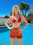 Women's Swimwear Halter Neck Lace-Up Low Back Bikini and Shorts Three-Piece Set