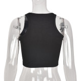 Spring Women's Sexy Open Waist Embroidered Crop Tank Top