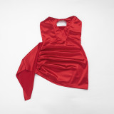 Spring Women's Solid Color Valentine’s Day Heart Print Beaded Strapless Dress