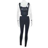 Women's Sporty Solid Color Cut-Out Low Back Tight Slim Jumpsuit