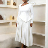 Spring Women's Chic Elegant Slash Shoulder High-Waist Midi Dress