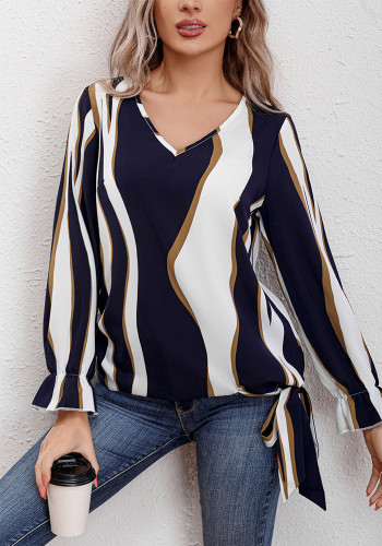Spring Fall Women's Striped Print Loose Long Sleeve Shirt