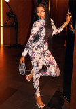 Women's Printed Colorblock Stand Collar Stretchy Tight Slim Jumpsuit
