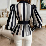 Women's Lace-Up Bow Detail Casual Long Sleeve Shirt