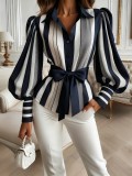 Women's Lace-Up Bow Detail Casual Long Sleeve Shirt
