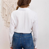 Spring Fall Women's Solid Color Cotton Turndown Collar Long Sleeve Shirt