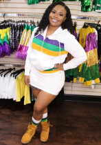 Women's Mardi Gras Carnival Printed Jacket & Mini Skirt Set