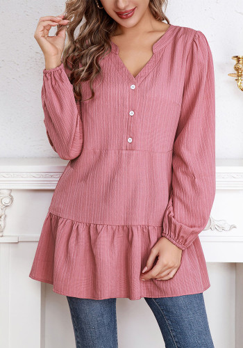 Spring Fall Women's Casual Loose V-neck Long Shirt Top