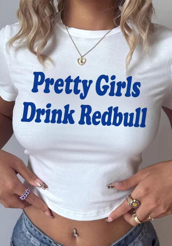 Summer Women's Letter Print Slim-Fit Cotton Crop T-Shirt