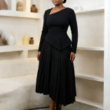 Spring Women's Chic Elegant Slash Shoulder High-Waist Midi Dress