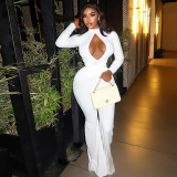 Women's Sexy Cut-Out Solid Color Bell Sleeve Long Sleeve Jumpsuit