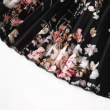 Spring Fall Women's Sweet Floral V-Neck High-Waist Ruffle A-Line Dress