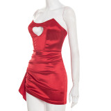 Spring Women's Solid Color Valentine’s Day Heart Print Beaded Strapless Dress